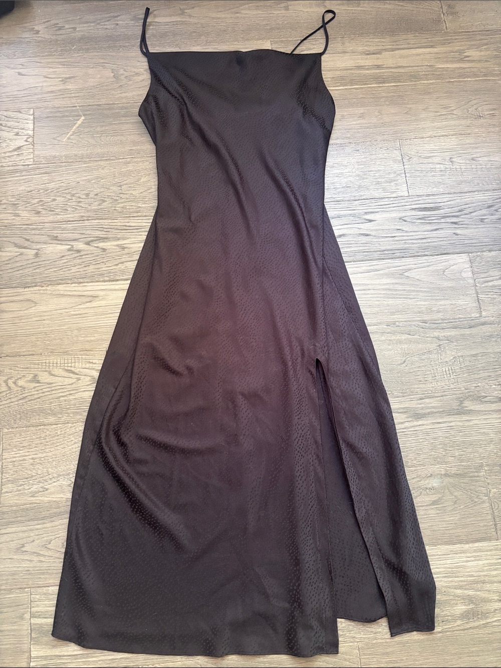 Urban Outfitters | Black Satin Maxi Slip Dress with Side Slit Size Medium